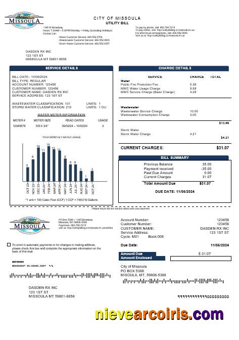 USA City of Missoula business utility bill